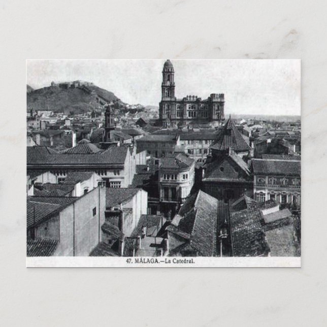 Antigua postal - Catedral, Málaga, España. (Anverso)