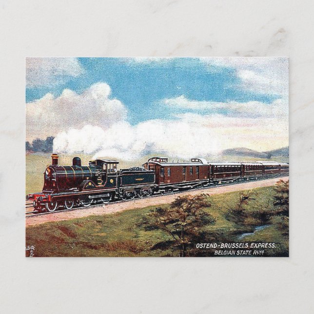 Antigua postal - Ostend - Tren Express de Bruselas (Anverso)