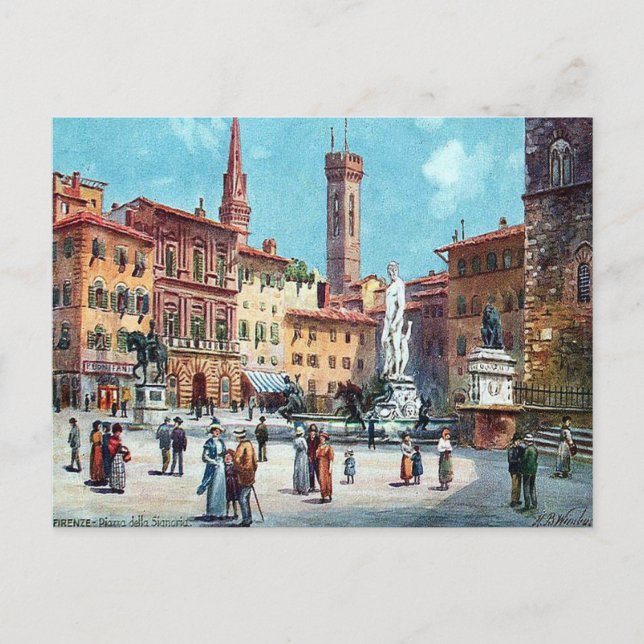 Antigua postal - Piazza della Signoria, Florencia (Anverso)