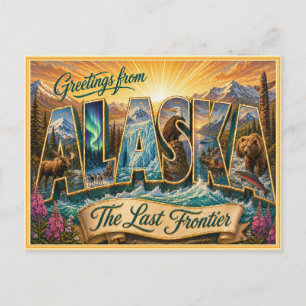Antigua Tarjeta Postal de Saludo de Alaska