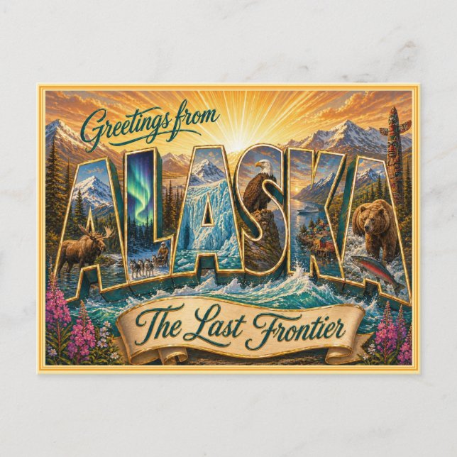 Antigua Tarjeta Postal de Saludo de Alaska (Anverso)