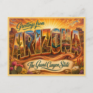 Antigua Tarjeta Postal de Saludo de Arizona