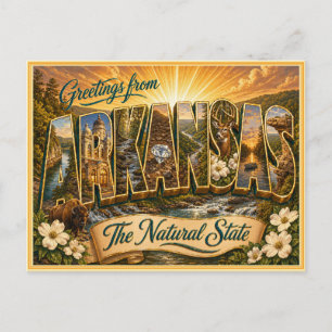 Antigua Tarjeta Postal de Saludo de Arkansas