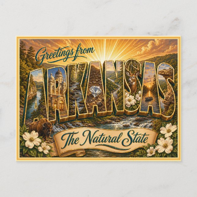 Antigua Tarjeta Postal de Saludo de Arkansas (Anverso)