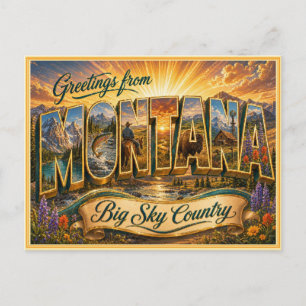 Antigua Tarjeta Postal de Saludo de Montana