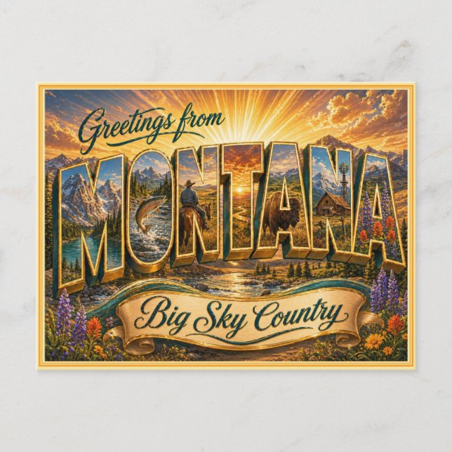 Antigua Tarjeta Postal de Saludo de Montana (Anverso)