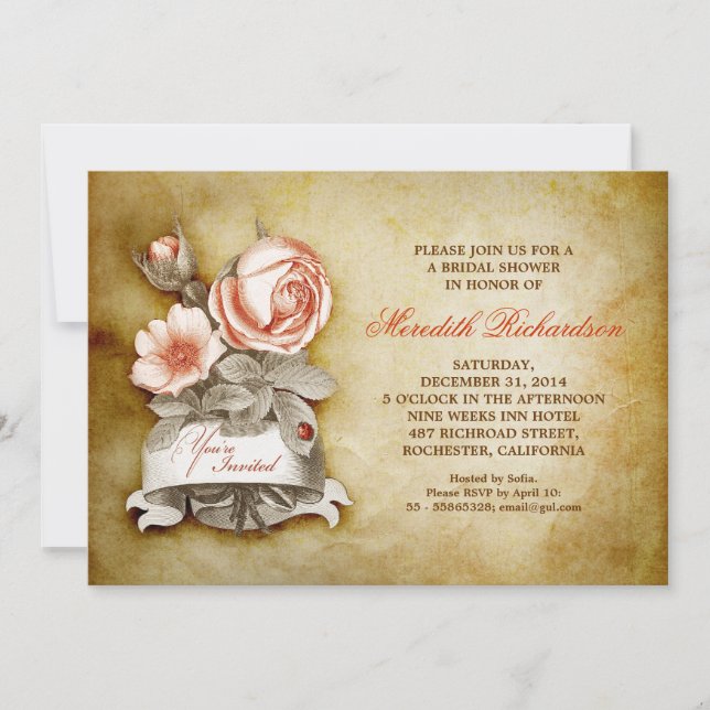 antigua y elegante invitación a la ducha de novia (Anverso)