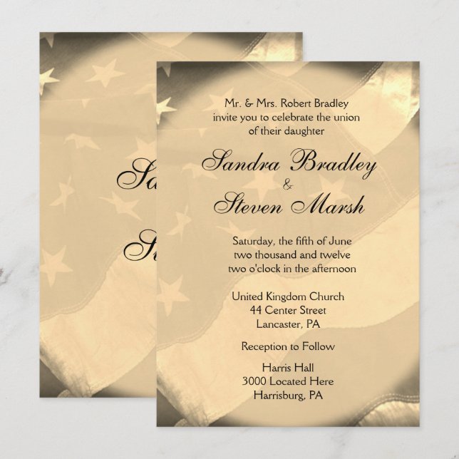 Antiguas invitaciones a bodas con banderas estadou (Anverso / Reverso)