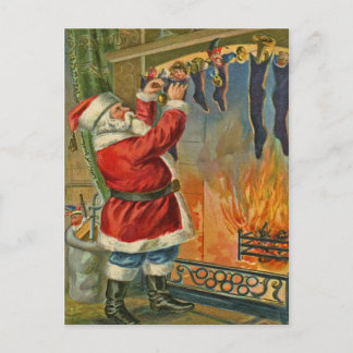 Antigüedad, postal del navidad de Vintage-Santa