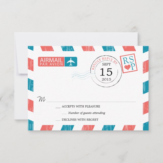 Antiguo Airmail Wedding RSVP (Anverso)