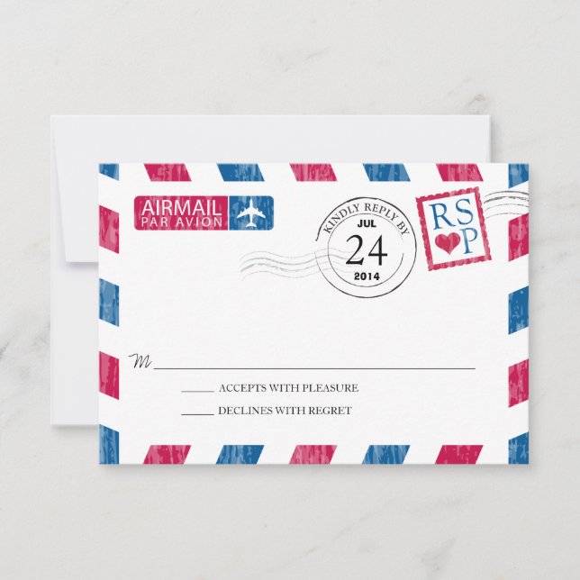 Antiguo Airmail Wedding RSVP (Anverso)