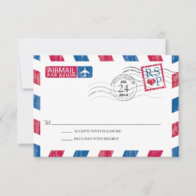 Antiguo Airmail Wedding RSVP (Anverso)