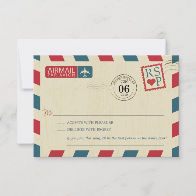 Antiguo Airmail Wedding RSVP (Anverso)