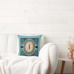 Antiguo Cojín decorativo de monograma de encaje tu