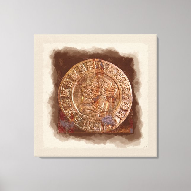 Antiguo disco de arte Metalizado labrado maya envu (Anverso)