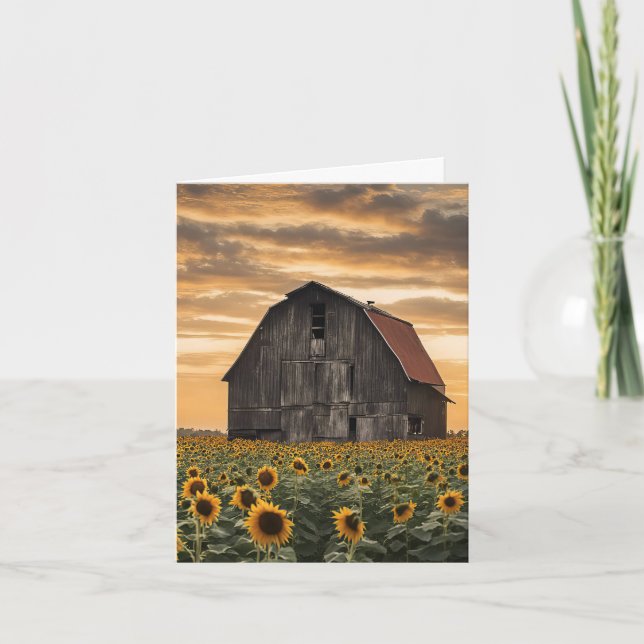 Antiguo Granero De Madera En Sunflowers (Anverso)