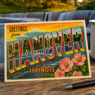Antiguo Hanover Illinois Saludos Desde Tarjeta Pos