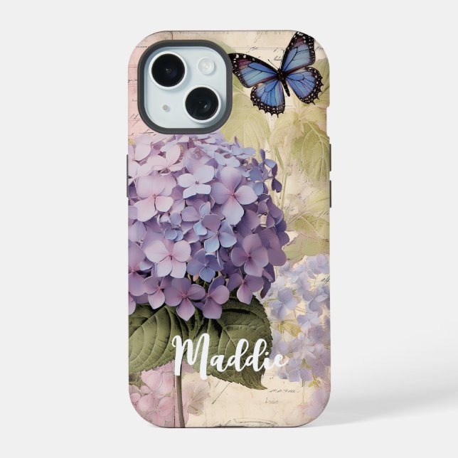 Antiguo Hydrangea & Butterfly Blue Custom Name (Reverso )