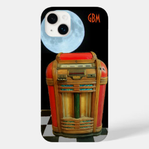 Antiguo Jukebox clásico con Funda de luna azul com