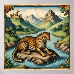 Antiguo leopardo medieval en arte natural