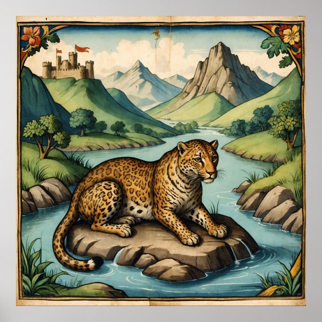 Antiguo leopardo medieval en arte natural (Frente)