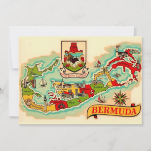 Antiguo mapa clásico de Bermudas en postal grande