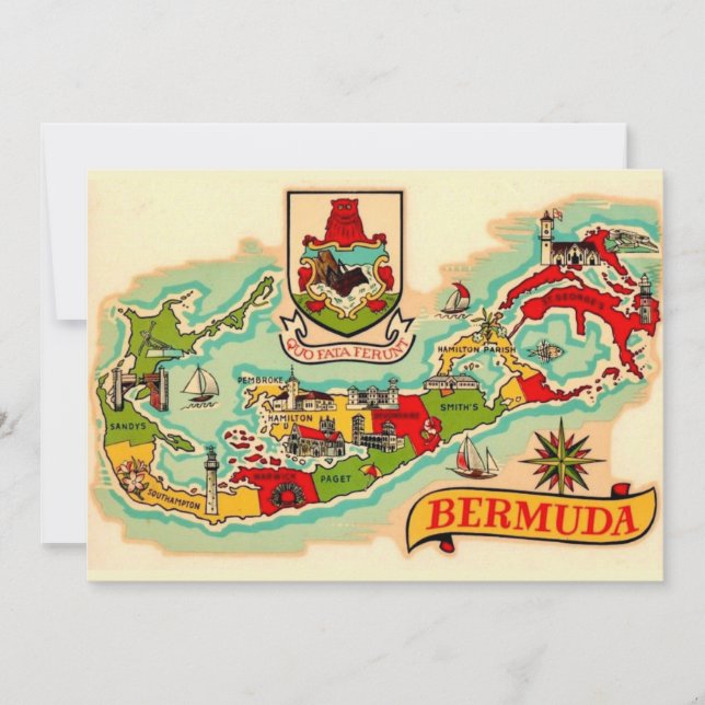 Antiguo mapa clásico de Bermudas en postal grande  (Anverso)