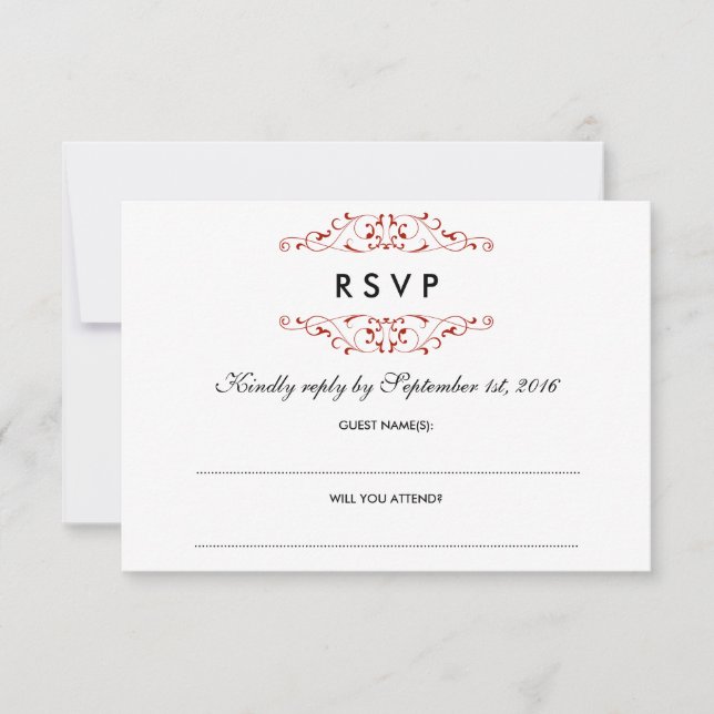 Antiguo matrimonio rojo floreciente RSVP (Anverso)