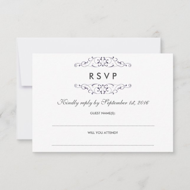 Antiguo matrimonio violeta floreciente RSVP (Anverso)