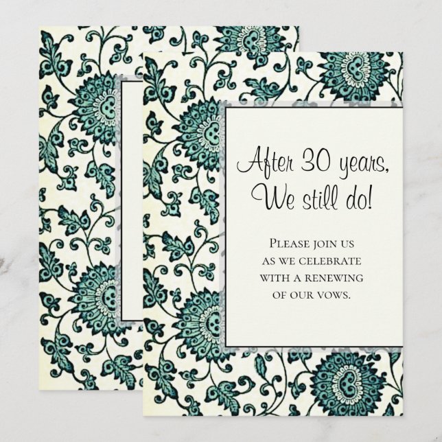 Antiguo patrón floral Verde azulado Invitación a l (Anverso / Reverso)