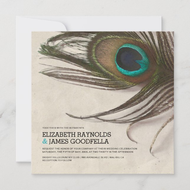 Antiguo Peacock Feathers Bodas Invitaciones (Anverso)