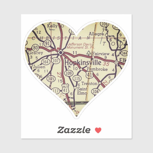 Antiguo Pegatina de Mapa de Hopkinsville KY (Hoja)