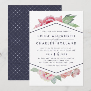 Antiguo Peony   Invitación a la boda de Rubor y la