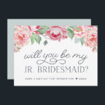 Antiguo Peony | ¿Serás Mi Tarjeta De Novias Jr?<br><div class="desc">Elige estas bellas tarjetas para pedirle a un ser querido que sea tu dama de honor de segundo año con un estilo elegante. El diseño floral vintage presenta peonías de acuarela de color rosa rubor en la parte superior con tipografía decorativa y letras grises de color azul ahumado. El texto...</div>