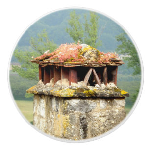 Antiguo pomo de cerámica de chimenea francés