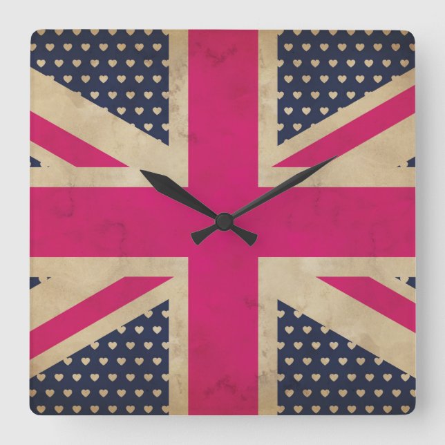 Antiguo reloj de pared con bandera de color rosa (Anverso)
