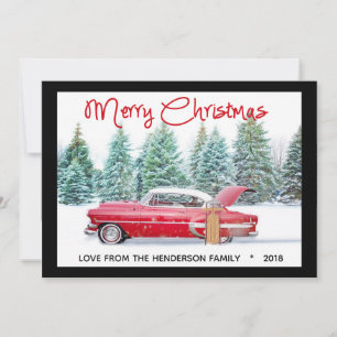 Antiguo Rojo Chevy de los 50 Feliz Navidad