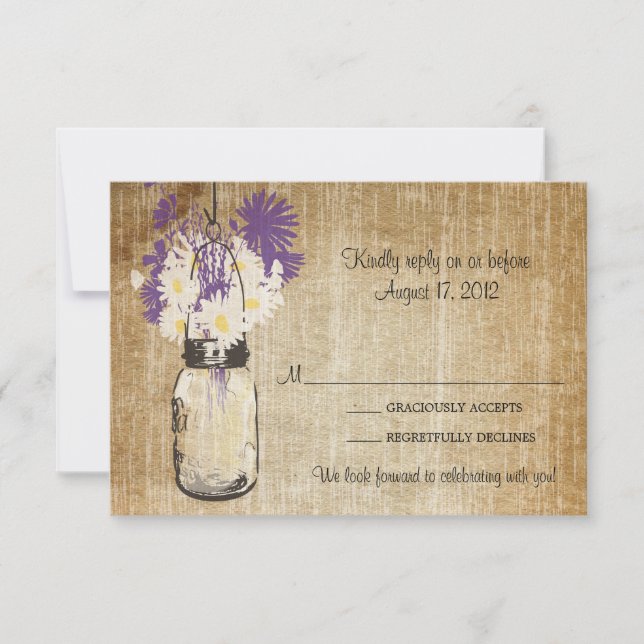 Antiguo Rústico Mason Jar Daisies Wildflowers RSVP (Anverso)