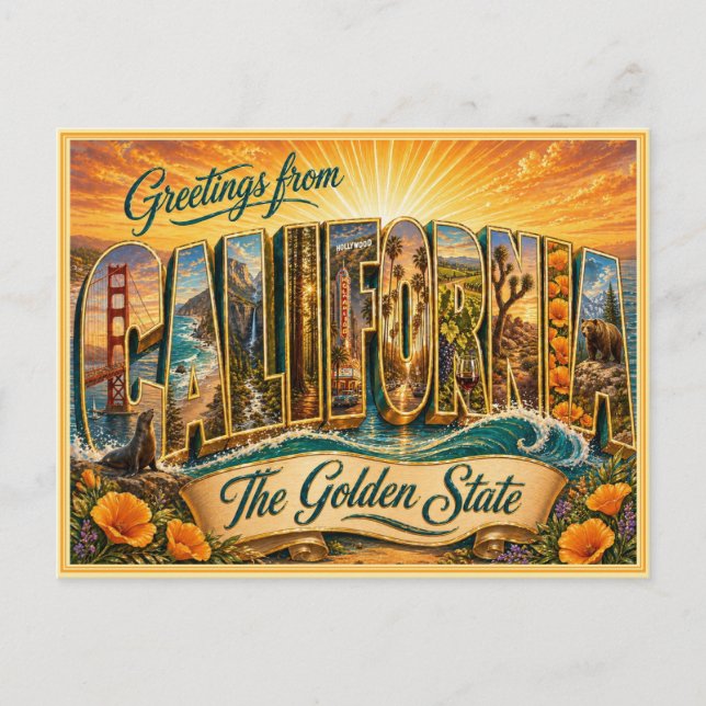Antiguo Saludo de California de Tarjeta Postal (Anverso)