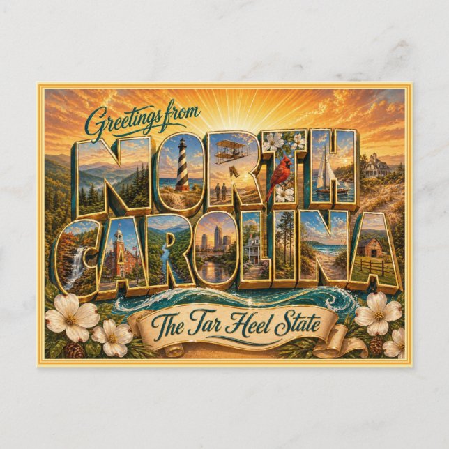 Antiguo saludo de Carolina del Norte de postal (Anverso)