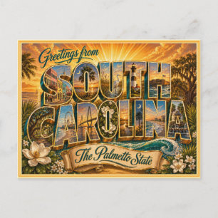 Antiguo saludo de Carolina del Sur de una postal