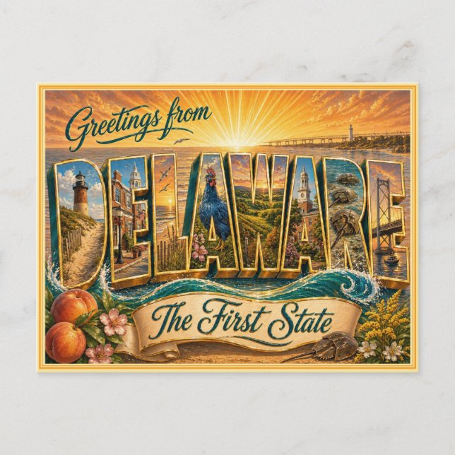 Antiguo saludo de Delaware de postal (Anverso)
