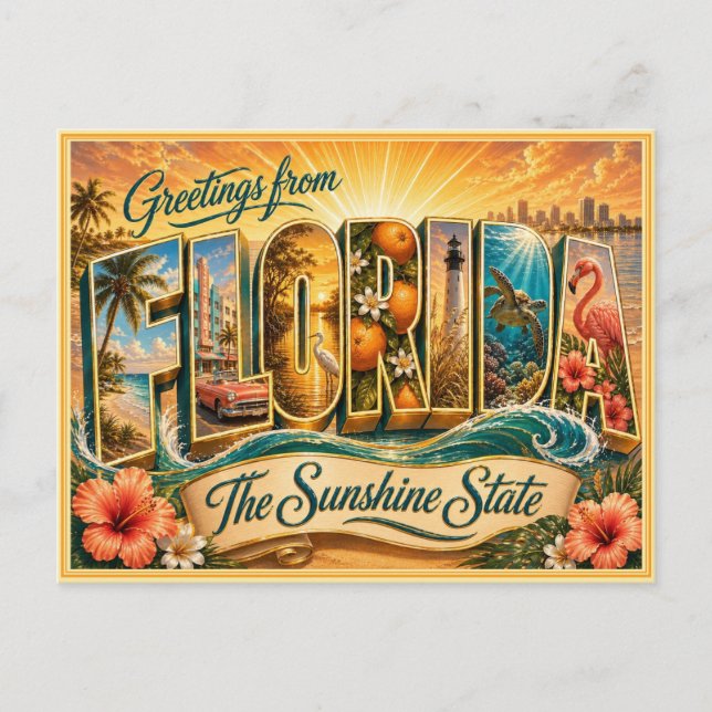 Antiguo saludo de Florida de postal (Anverso)