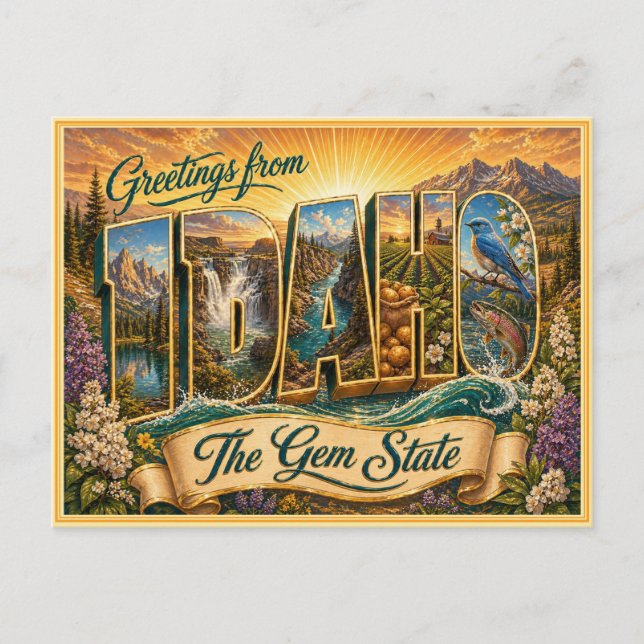 Antiguo saludo de Idaho de postal (Anverso)