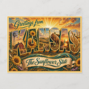 Antiguo saludo de Kansas de postal