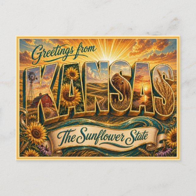 Antiguo saludo de Kansas de postal (Anverso)