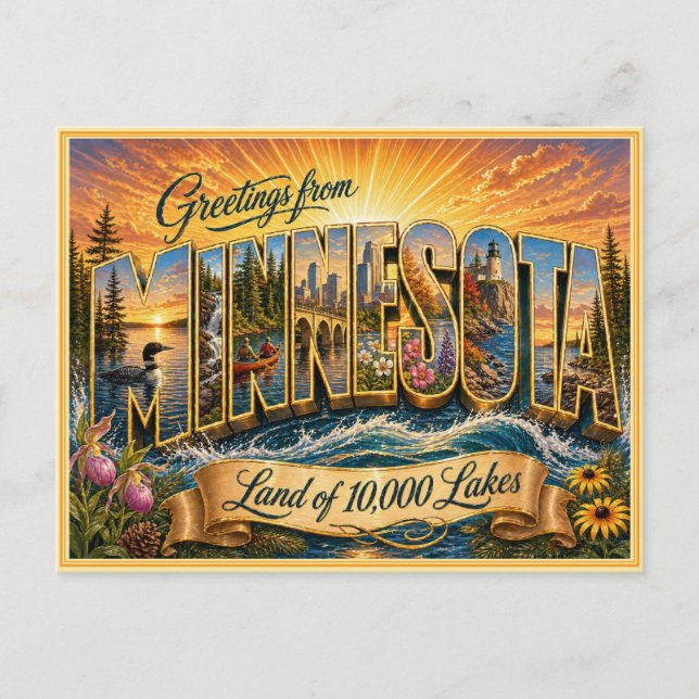 Antiguo saludo de Minnesota de postal (Anverso)