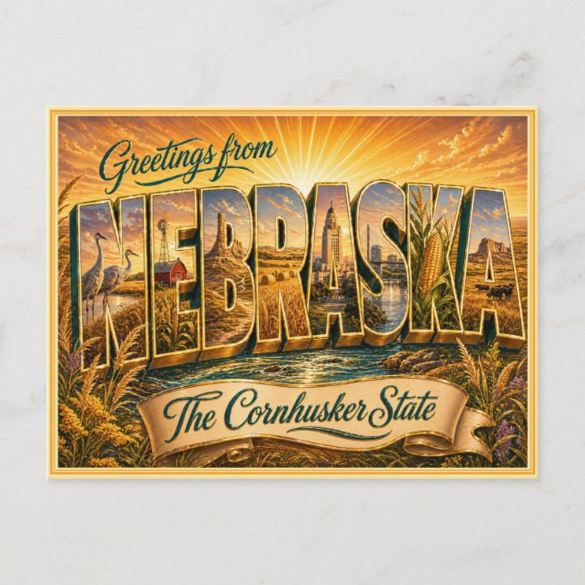 Antiguo Saludo de Nebraska de Tarjeta Postal (Anverso)