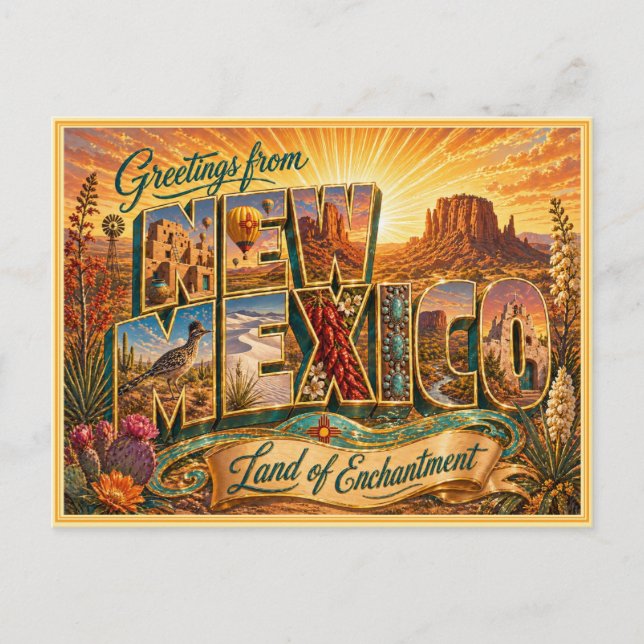 Antiguo saludo de Nuevo México de postal (Anverso)
