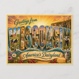 Antiguo saludo de Wisconsin de postal